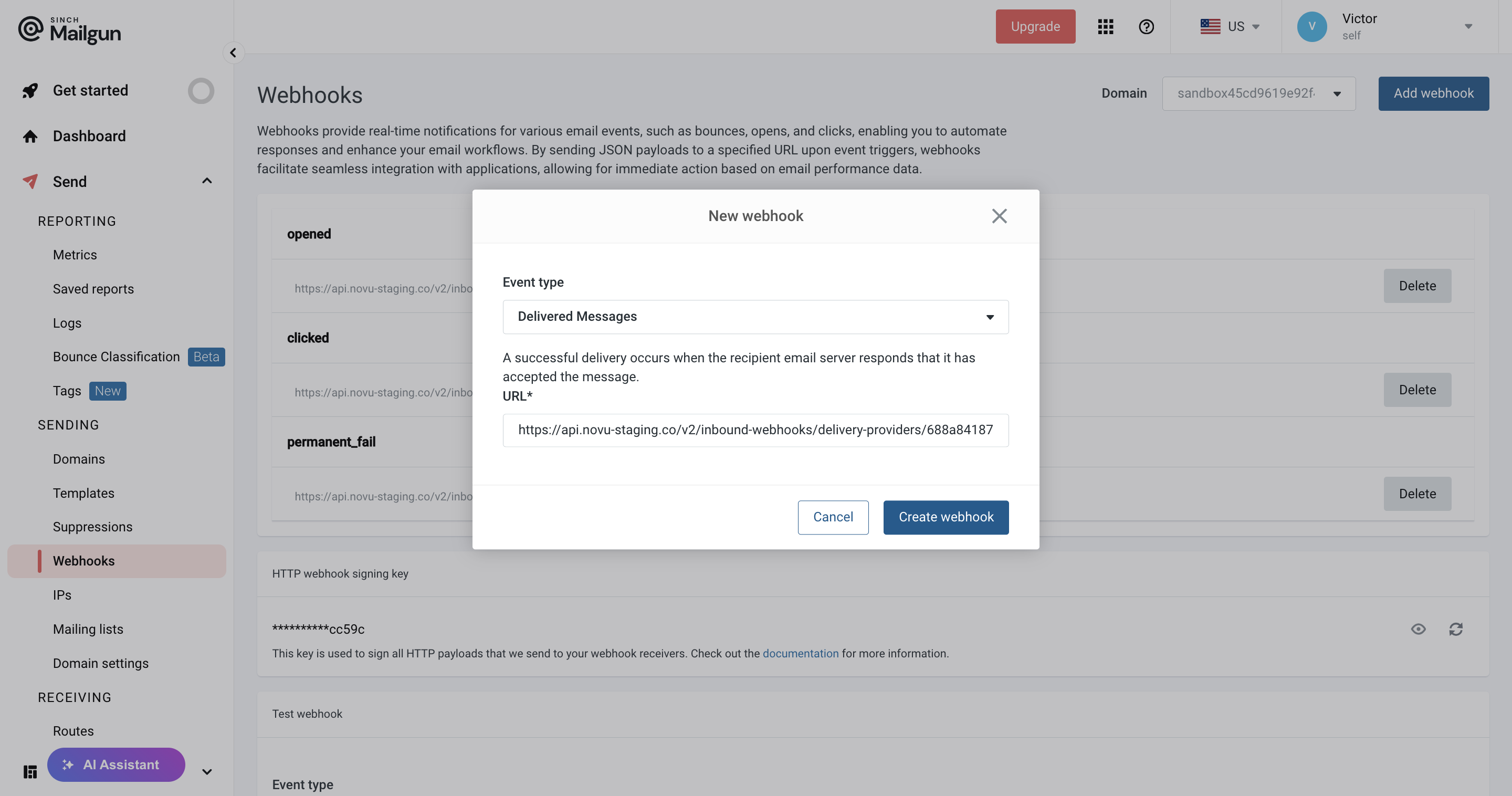 Create Mailgun Webhook