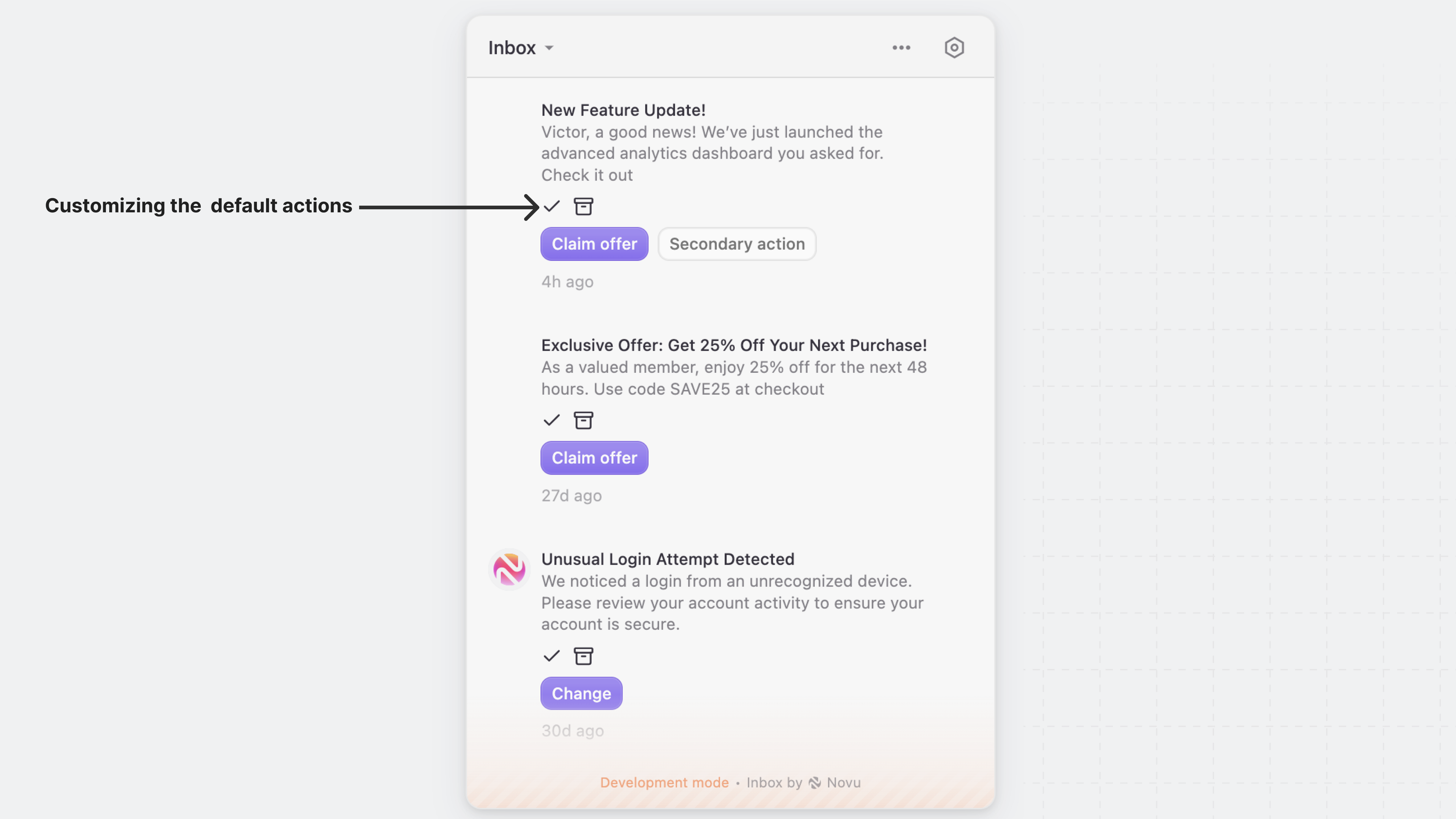 Customize the default actions